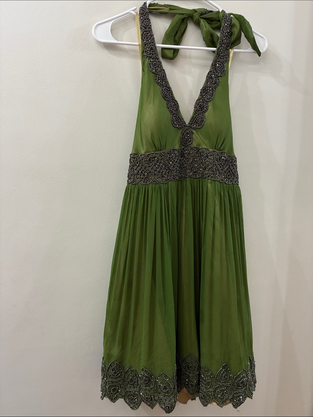 Adrianna Papell Green Halter Embellished beaded halter Dress - size 6